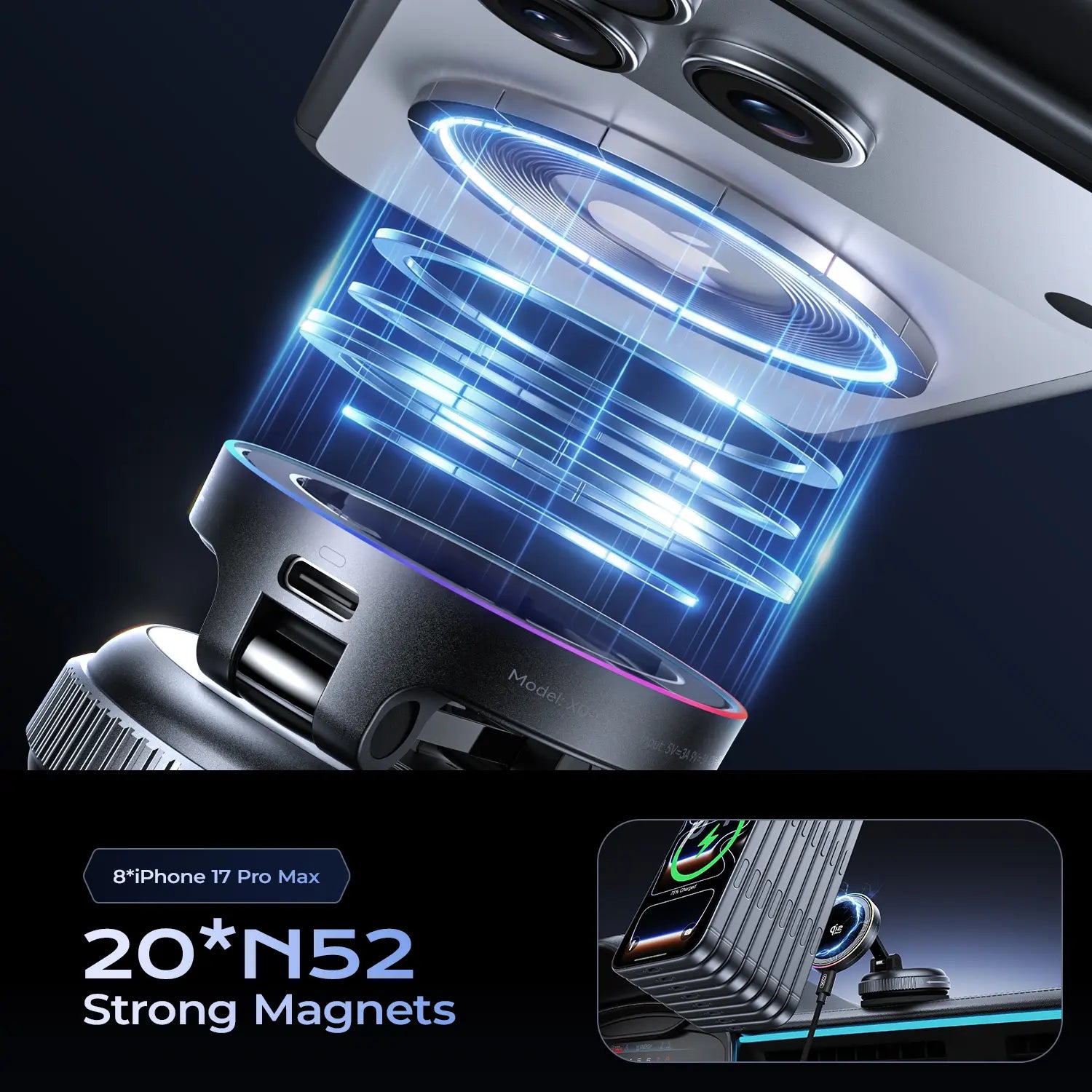 Qi2.2 25W Magsafe Car Mount Charger, Magsafe Car Charger, Suction Wireless Charger,Air Vent/Dashboard Magnetic Wireless Phone Holder Mount for Iphone 17/16/15/14/13/12, Galaxy S25, Pixel 10, Fast Charging
