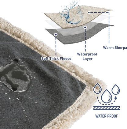 Waterproof Dog Blanket Washable, Sherpa Fleece Pet Blanket for Puppies Cats Dogs, Reversible Waterproof Protector Cover for Dog Sofa Bed, 229×203 Cm, Gray/Tuape