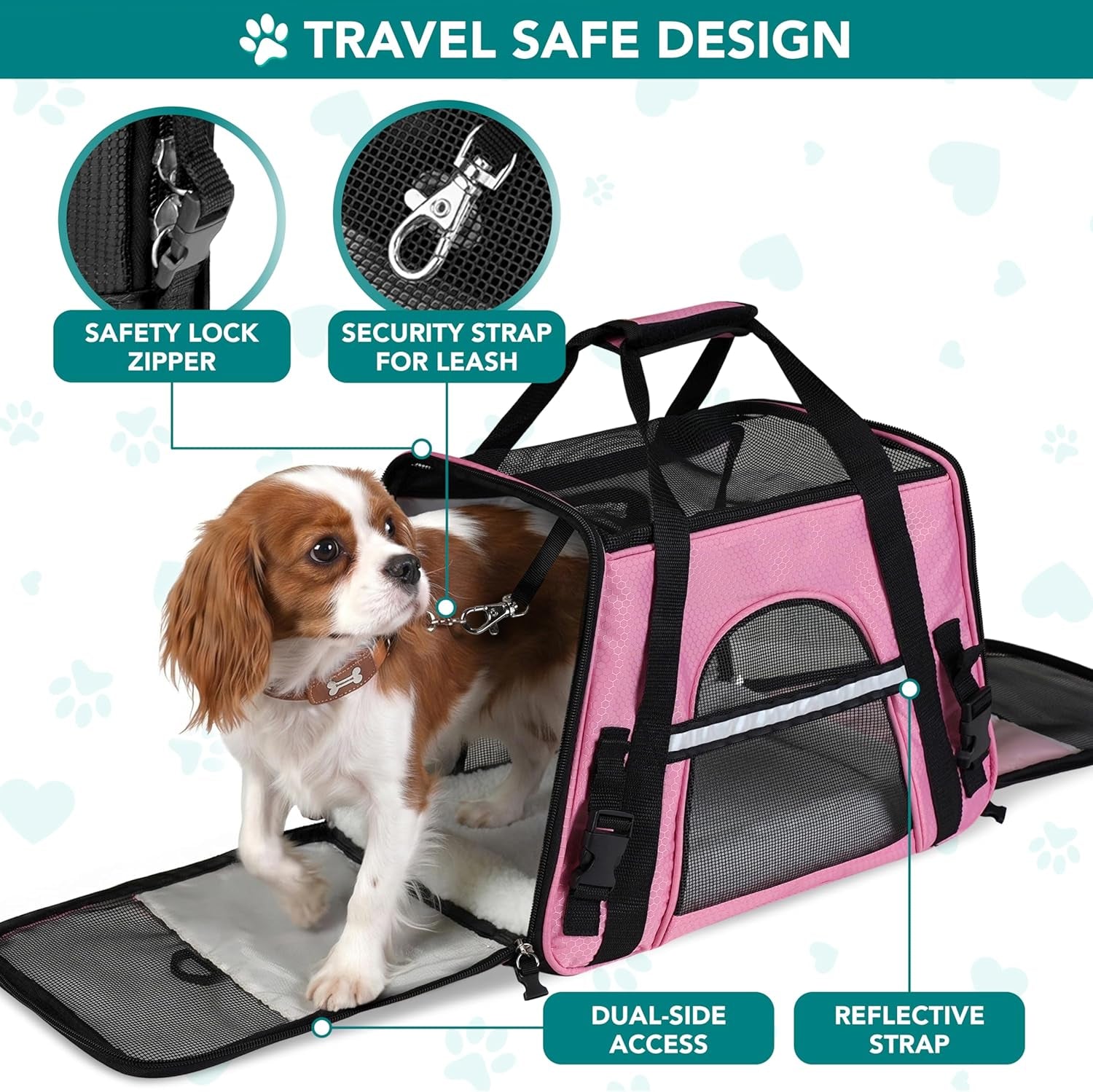Airline Approved Pet Carrier for Cat, Soft Sided Dog Carrier for Small Dogs, Cat Travel Supplies Accessories for Indoor Cats, Ventilated Pet Carrying Bag Medium Large Kitten Puppy, Large Pink | Soft Sided TSA Travel Bag, Sherpa Bed, Breathable Mesh Ventilation, Collapsible Bowl, Fits under Seat, up to 18 Lbs