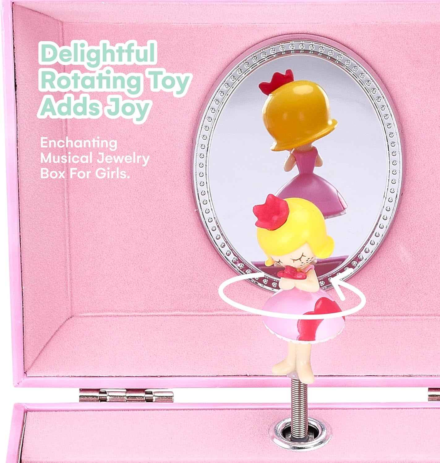 Musical Jewelry Box for Girls - Heart Princess - Ballerina Design with Classic Music - Storage Holder with Secure Drawer for Necklace, Rings, Earrings, Bracelets - 3.1"Hx5.5"Lx3.9"W, Pink