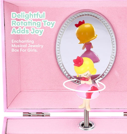 Musical Jewelry Box for Girls - Heart Princess - Ballerina Design with Classic Music - Storage Holder with Secure Drawer for Necklace, Rings, Earrings, Bracelets - 3.1"Hx5.5"Lx3.9"W, Pink