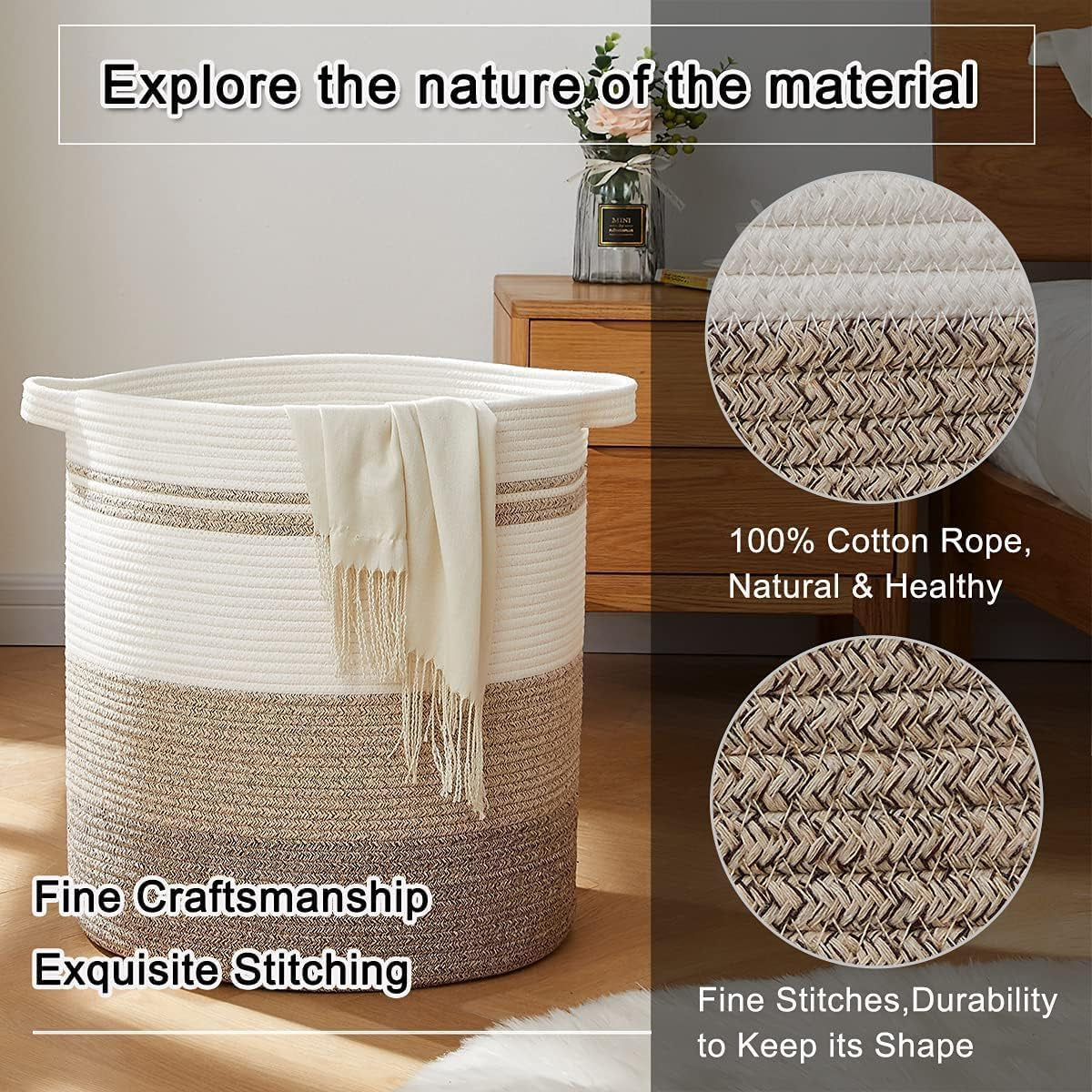 100L Laundry Baskets-Laundry Hamper, Storage Basket with Handles, Decorative Basket for Living Room, Woven Storage Basket for Toys Bin, Pillows, Blankets, Clothes-19X21In-Gradient Yellow